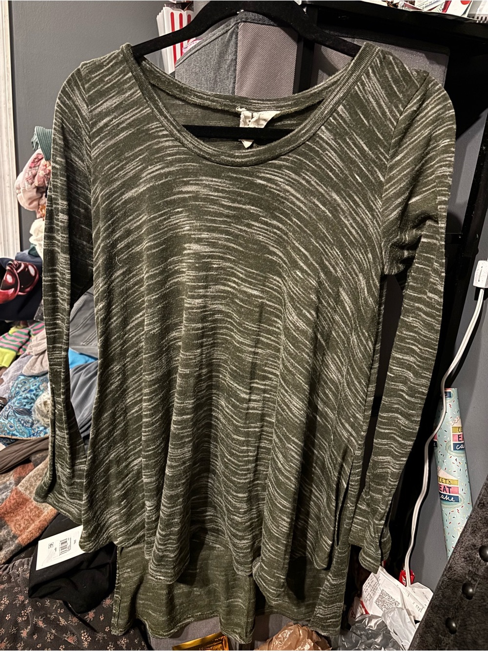PPLA Olive Green Heathered Long Sleeve Swing Tunic Small